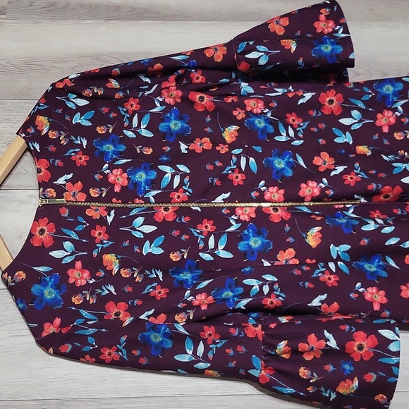 Calvin Klein Womens 6 Aubergine Floral 3/4 Bell Sleeve Shift Dress Dressy Casual - Picture 3 of 8